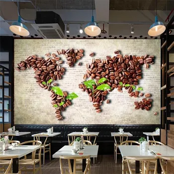 Individualų Retro Žemėlapis Kavos Pupelių Temą Pramonės Dekoro 3D Tapetai, Kavinė Restoranas Sienų Tapetai lipnios Susisiekti Popieriaus