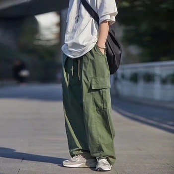 Vyrai Krovinių Kelnės Tiesios Baggy Multi-kišenės, Raišteliu Kelnės Kulkšnies ilgis Japonijos Mados Atsitiktinis Didelio Dydžio Streetwear A68