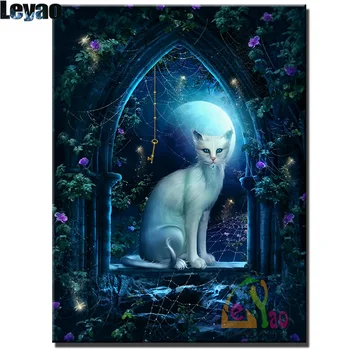 Diamond Tapybos Rinkinio Fantazijos Gotikos Balta Katė 5D 