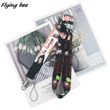 Flyingbee Anime Keychain Žymas, Dirželis ant Kaklo Lanyards raktams, ID Kortelę Perduoti Sporto salę Mobiliojo Telefono USB Ženklelis Turėtojas 