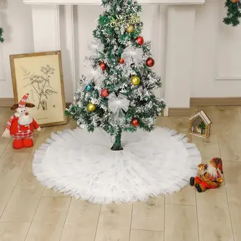 Patvarus Kalėdų Medžio Šonas Baltas Tiulis Kalėdų Eglutė Sijonas Elegantiškas Turas Plisuotos Apdailos Atostogų Patalpos Šalies Prekių