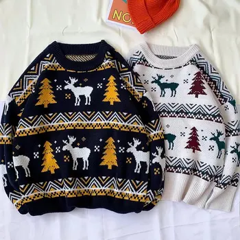 Moterų Megztinis O-kaklo Pora Kalėdų džemperis elnias Jumper skraiste Traukti femme Puloveriai Rudens-Žiemos vyrų Drabužiai Moterų Megztiniai