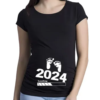 Kūdikių Pakrovimo Moterų Spausdinti 2024 Nėščia Marškinėliai Mergina Motinystės Trumpas Rankovės Nėštumo Skelbimas Marškinėliai Nauja Mama Drabužiai