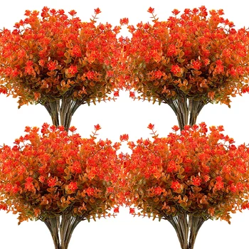 Ne didesnis kaip 36 cm Dirbtinis Rudens Gėlės Imituoti Rudenį, Eukalipto Lapai, Augalai Sode Lentelė Vestuves Apdailos Orange Vainikas