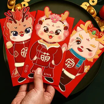 2024 M. Naujųjų Metų Raudona Vokai Naujųjų Metų Hong Bao 6 Vnt Sunkiųjų Realus Reljefinis Aukso Folija Tvirtas Gražių Animacinių Filmų Laimingasis Drakonas