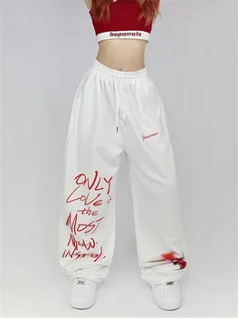 Deeptown Y2K Streetwear Balta Moterų Sweatpants korėjos Stilių, Raidę Spausdinti Juodojo Kelio Kelnes Negabaritinių Harajuku Kpop Hipių Poilsiu
