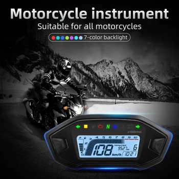 Universalūs Motociklo Spidometras Skaitmeninis 10000RPM Tachometras, Odometras 7 Spalvų Šviesą Moto Greičio prietaisų Skydelio 1,2,4 Cilindras