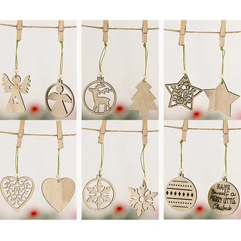 12Pcs/set Kalėdinė Dekoracija Natūralaus Medžio Ornamentu Star Širdies Angelas Snaigės Medienos Amatų 