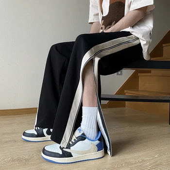 2023 Streetwear Vyrų Mados Rudens Vyrų Atsitiktinis Plataus Kojų Kelnių Užtrauktuką Korėjos Versija, Kelnės Sweatpants Harajuku Kelnės Vyrams A188