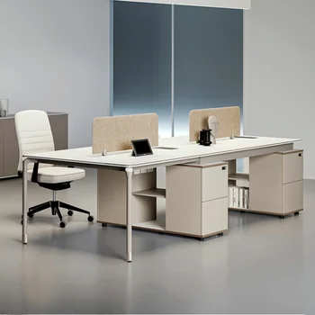Dviejų asmuo biuro stalas ir kėdė derinys, du žmonės ir keturių žmonių, paprastas šiuolaikinės personalo stalas, darbo, biuro