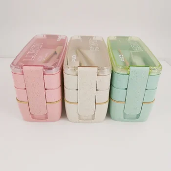 Sveikos Medžiaga Priešpiečių Dėžutė 3 Sluoksnis Kviečių Šiaudų Bento Dėžutes, Mikrobangų krosnelė, Indai Maisto Saugojimo Konteineris Lunchbox 900ml