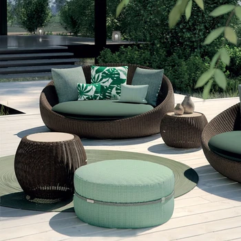 Lauko rotango sofa kūrybos kiemas, terasa, sodas rotango kėdės arbatos stalo derinys lauko laisvalaikio apsauga nuo saulės
