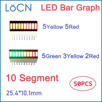 LED Ekranas Bar graph Šviesos 10 segmento RAUDONA GELTONA ŽALIA Bargraph kelių spalvų 5 geltonos 5 raudonos modulis skaitmeninės vamzdis juostelės 50pcs