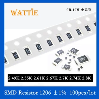 SMD Rezistorius 1206 1% 2.49 K 2.55 K 2.61 K 2.67 K 2.7 K 2.74 K 2.8 K 100VNT/daug chip resistors 1/4W 3.2 mm x 1.6 mm