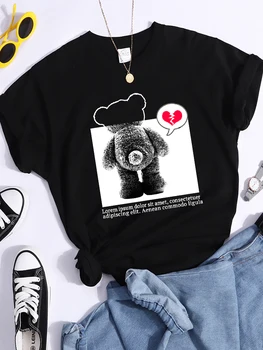 Kawaii Teddy Bear ' S Heart Is Broken Moterų Marškinėlius Prekės Vasaros T Marškinėliai Atsitiktinis Sporto Tee Drabužius Gatvės Harajuku Pasėlių Top Marškinėliai