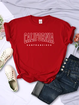 Kalifornijos San Francisko T Marškinėliai Moterims Kūrybos Tendencija Trumpas Rankovės Derliaus Atsitiktinis Viršūnes Kvėpuojantis Minkštas Moters Tee Drabužiai