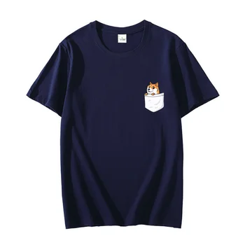 Shiba Inu Vyrų Įdomus Klasikinis marškinėliai, trumpas rankovėmis Doge Japonijos šunų kišenėje Medvilnės marškinėliai T-shirt grafikos t shirts O-kaklo marškinėliai