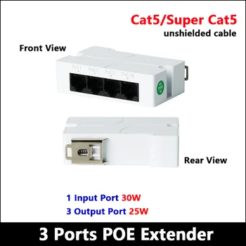 100M 3 Išvesties Prievadų POE Extender IP Kamerų 1 POE Įvesties 100m Atstumu 30W-in/25W-iš Cat5 arba Super Cat5 Kabelis Neekranuotas