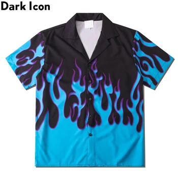 Tamsiai Piktogramą Liepsna Havajų Marškinėliai Vyrams Gatvės Polo Marškinėliai Holiday Beach Marškinėliai Vyrams Vyras