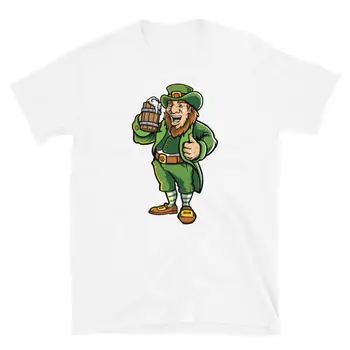 Saint Patrick ' s Day Leprechaun Gerti Alaus Trumpas Rankovėmis Unisex Marškinėliai