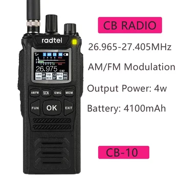 Radtel CB-10 Nešiojamą Walkie Talkie 27MHz CB Radijo KUMPIS radijo stotele 4W 12V, AM/FM CB kanalų 26-27MHz 4100hAm Baterija sunkvežimis